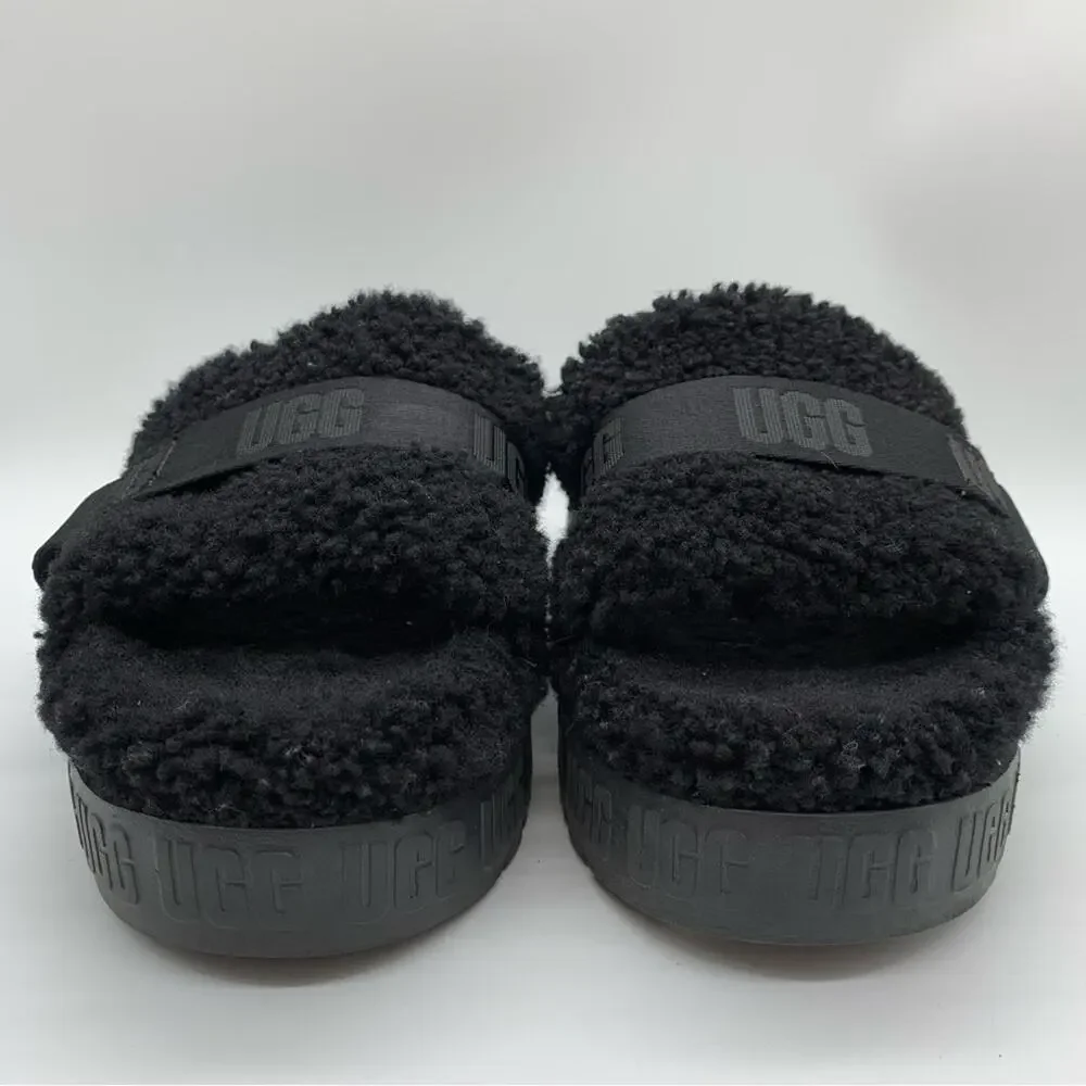 UGG Fluffita Platform Sheepskin Slipper Black Size 9/9.5 Lounge Travel Fuzzy‎ - Picture 5 of 11
